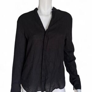 Murano Baird Mcnutt 100% Irish Linen Lux Hidden Placket Band Collar Blouse Black